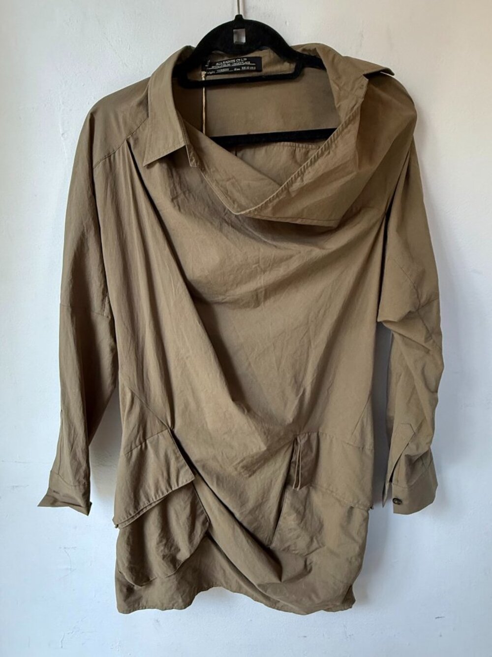 All Saints Spitalfields Kika Asymmetrical Shirt Dress in Taupe
